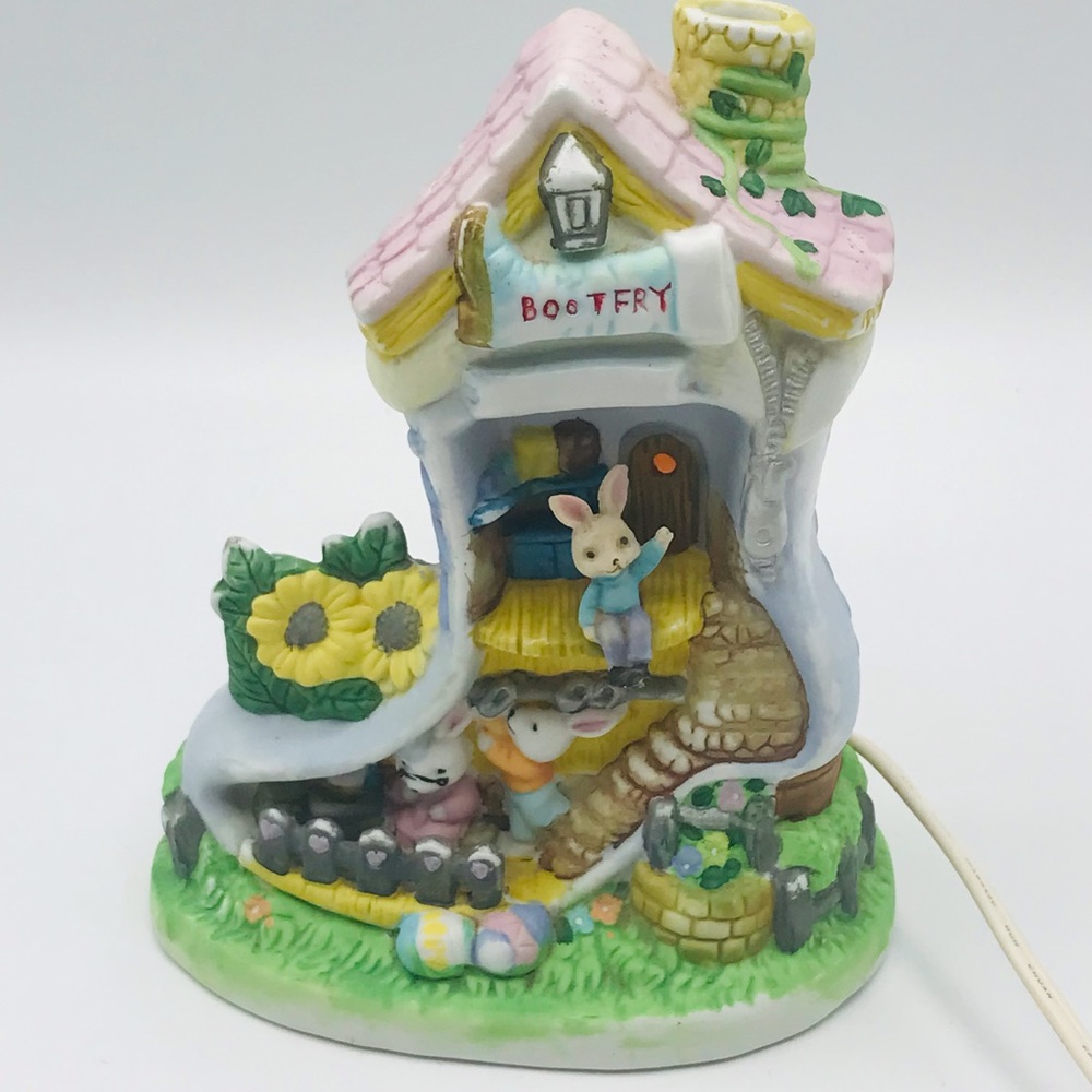 Vintage Bunny hand painted porcelain lighted Bootfry house shoe figurine.
